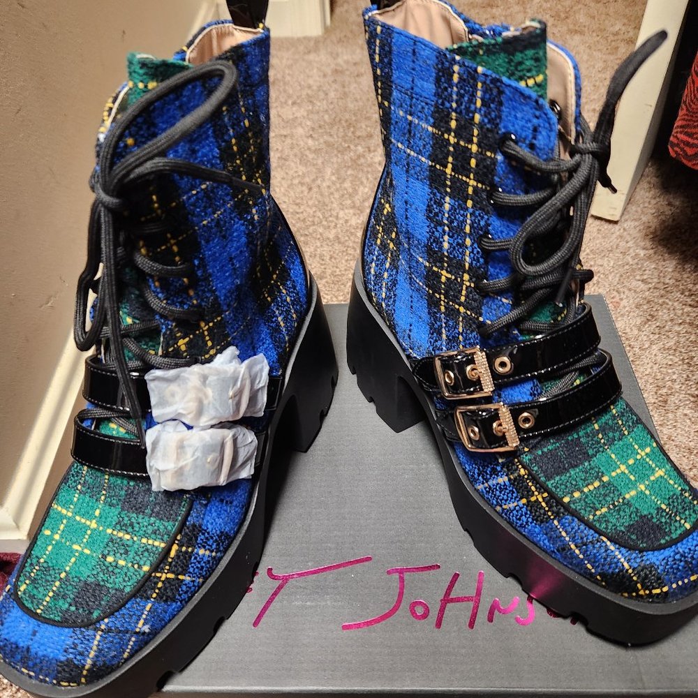 BETSEY JOHNSON Cotton Platform Plaid Booties